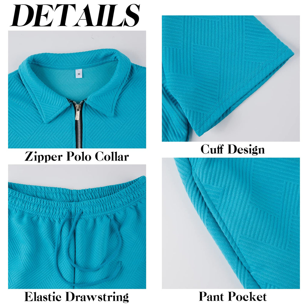 Aulemen Mens 2 Piece Zip Tracksuit Short Sleeve Set Summer Outfits for Men | Polo Shirt and Shorts Sets Activewear Short Set