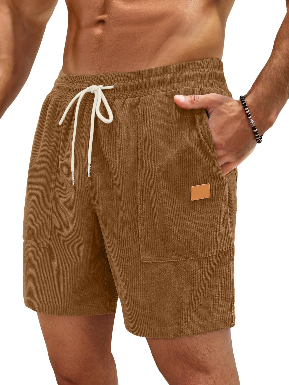 Sailwind Men's Casual Corduroy Shorts Lightweight Elastic Waist Drawstring Summer Beach Shorts