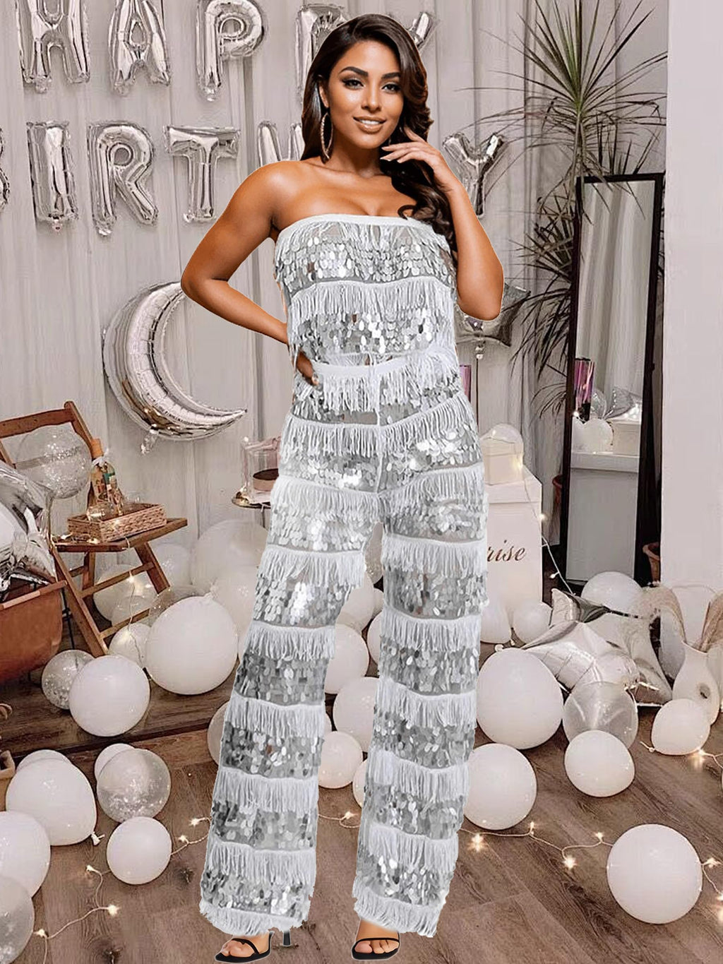 Figdaw Women's Sparkle Rhinestone Jumpsuits for Women Sexy Party Night Out