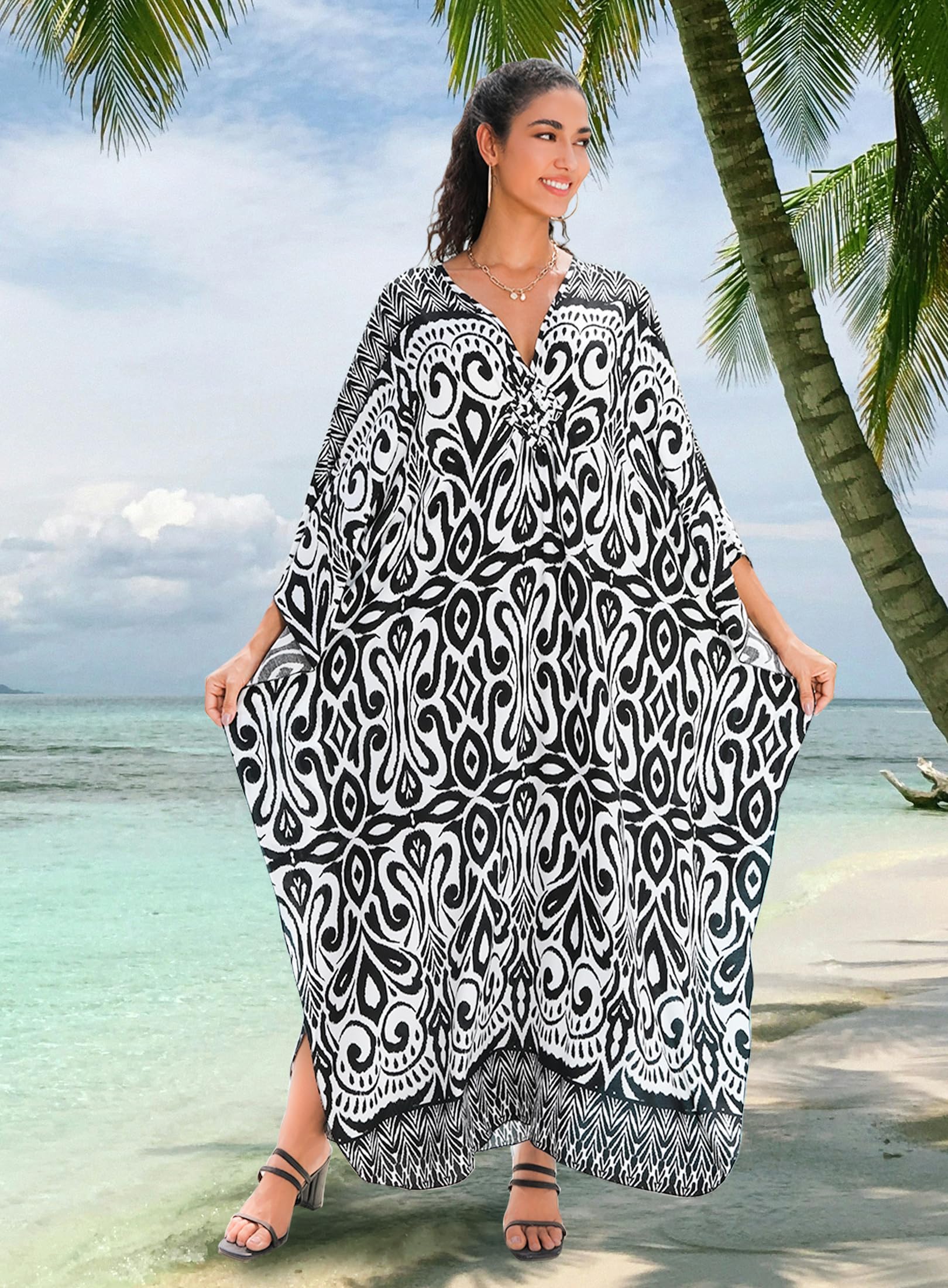 Yanziliu Kaftan Dress for Women,Plus Size Hawaiian Batwing Sleeve Beach Cover Up Summer Swimsuit Dresses