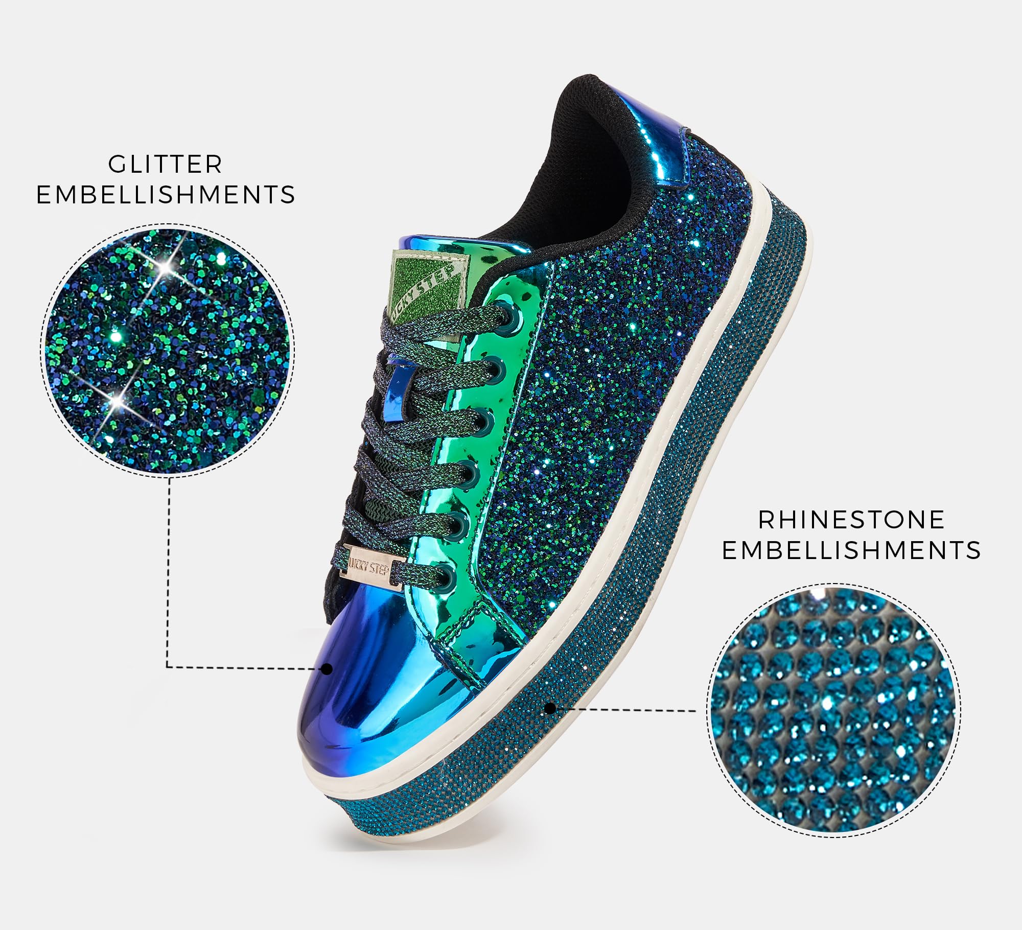 LUCKY STEP Women's Platform Sparkly Glitter Sneakers | Bling Shiny Dressy Bedazzled Wedding Bridal Fashion Walking Shoes