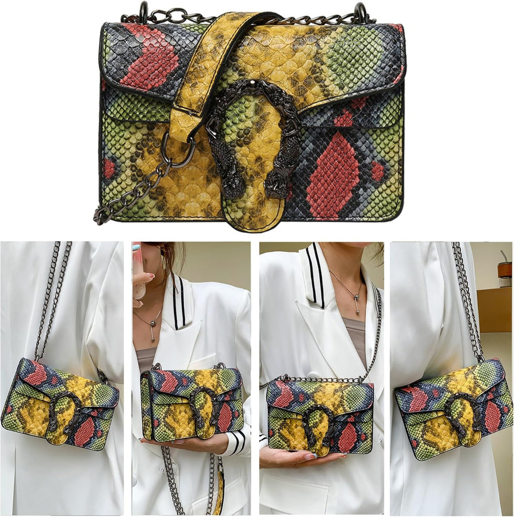 Women Synthetic Leather Crossbody Purse Bags,Fashion Snake Printed Leather Shoulder Bags,Small Clutch Bags