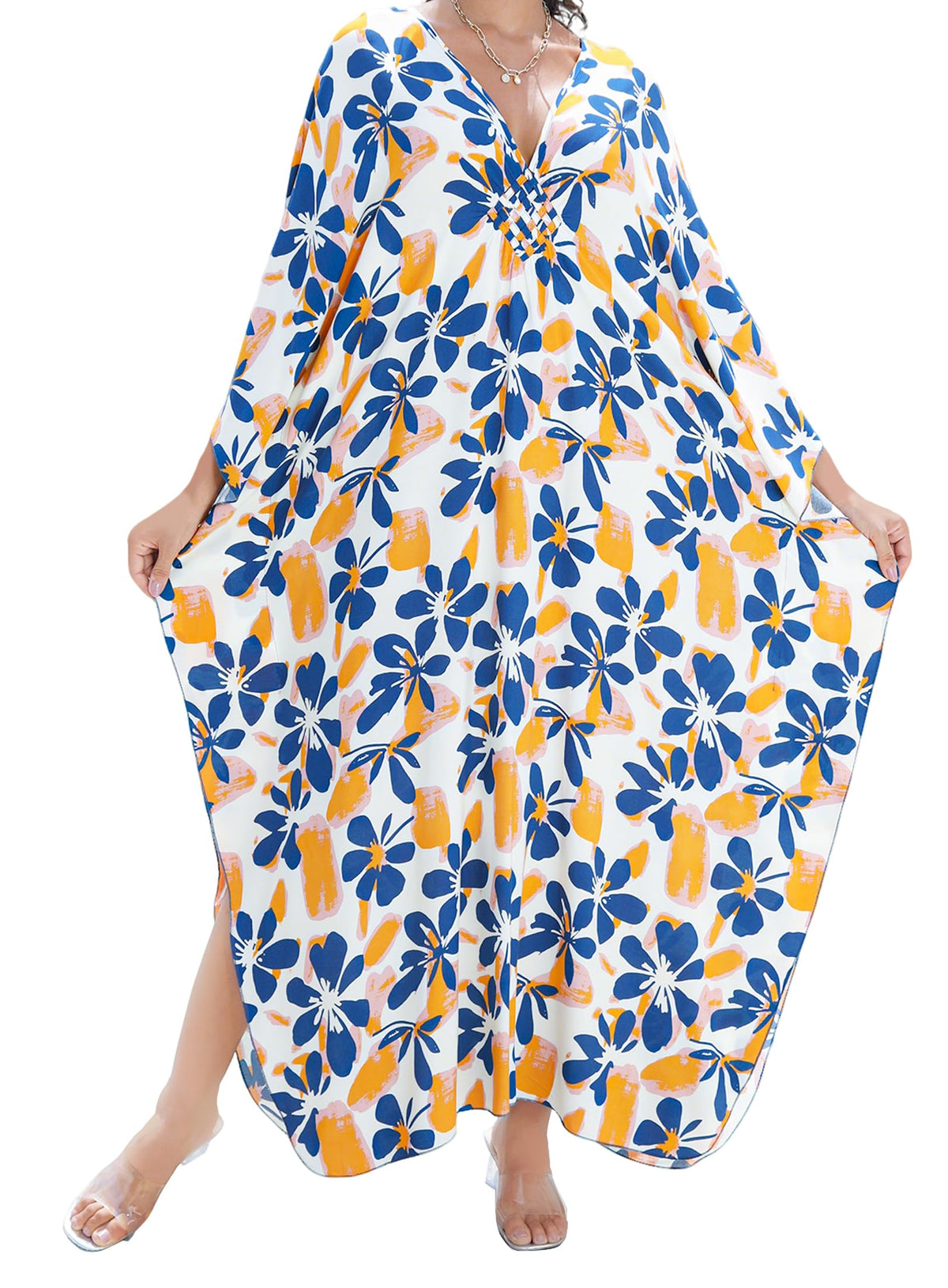 Yanziliu Kaftan Dress for Women,Plus Size Hawaiian Batwing Sleeve Beach Cover Up Summer Swimsuit Dresses