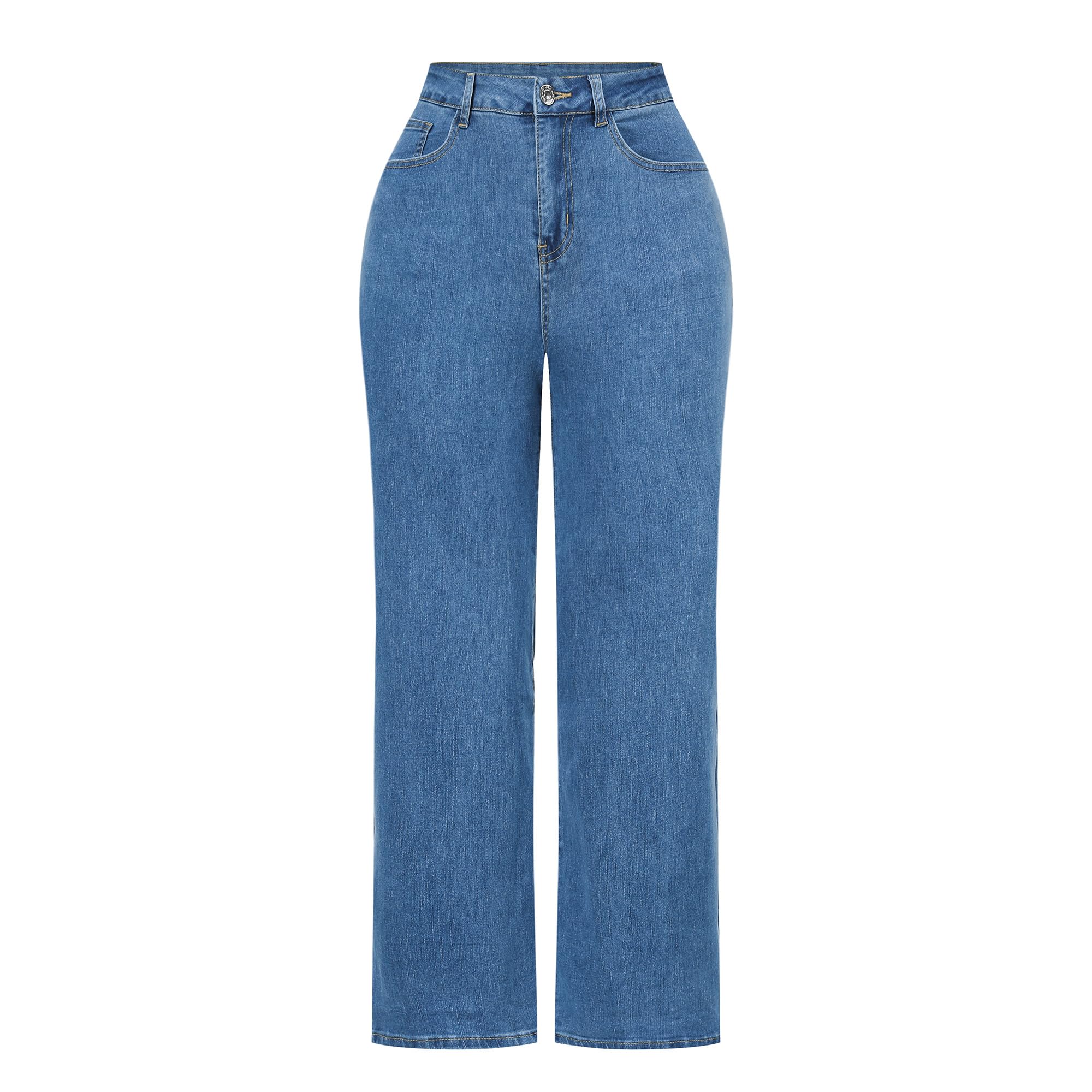 THUNDER STAR Womens High Waisted Wide Leg Jeans Stretchy Distressed Denim Pants