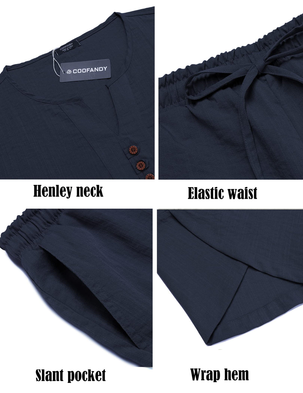 COOFANDY Men's 2 Pieces Linen Set Henley Shirt Short Sleeve and Harem Capri Pants Wide Leg Baggy Beach Yoga Trousers Outfits