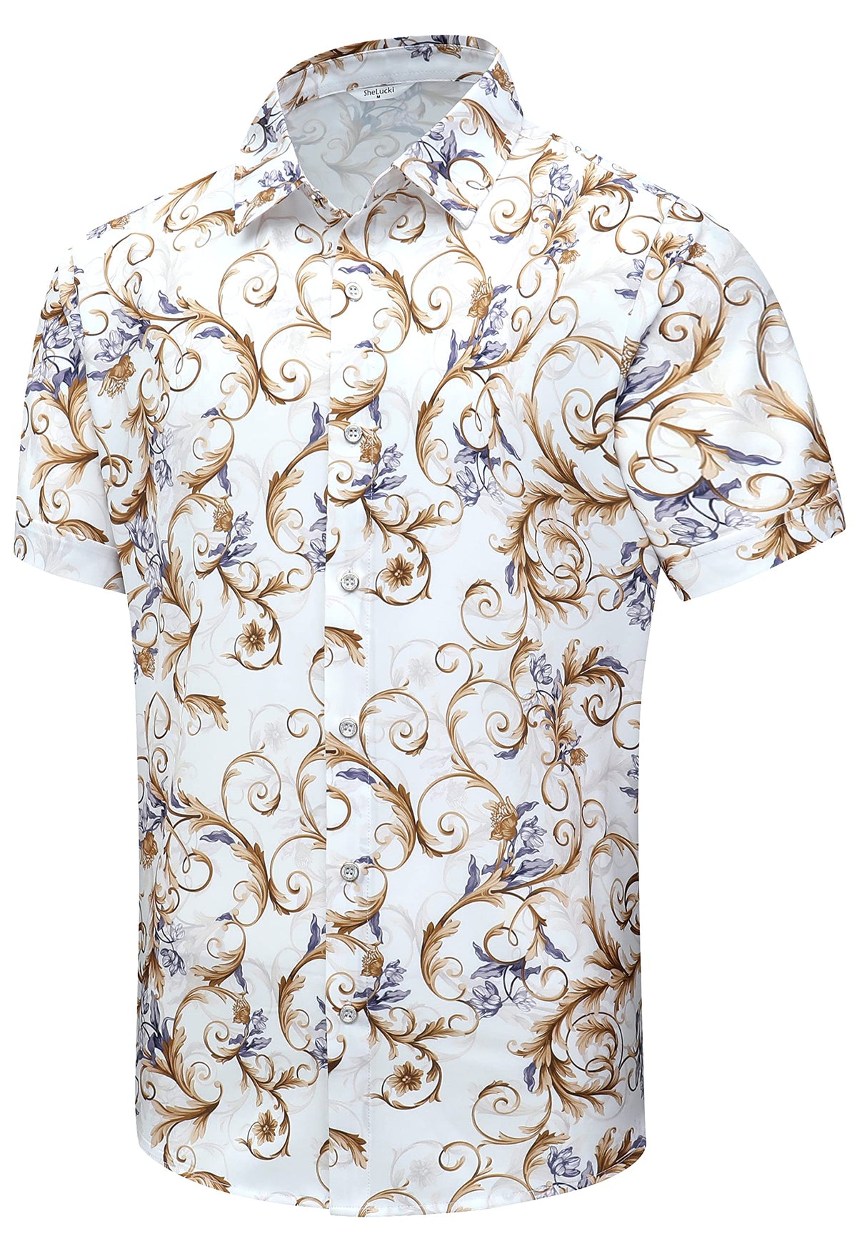 SheLucki Hawaiian Shirt for Men, Unisex Summer Beach Casual Short Sleeve Button Down Shirts, Printed Palmshadow Clothing