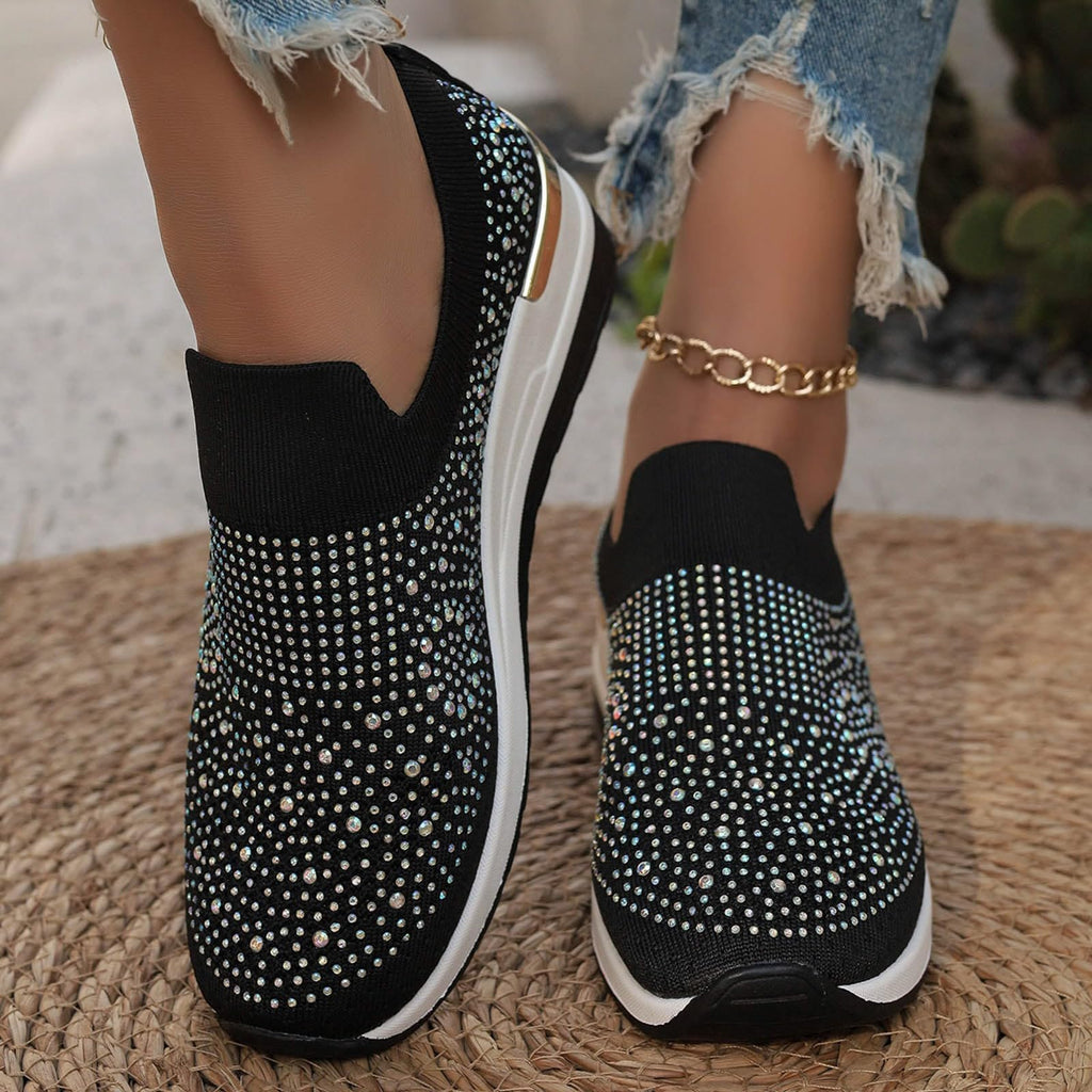 Shoes for Women Dressy Casual,Rhinestone Sneakers for Women Sparkly Bling Women's Rhinestone Mesh Slip-On Summer Shoes Breathable Spakle Glitter Comfortable Orthopedic Wedge Walking Shoes