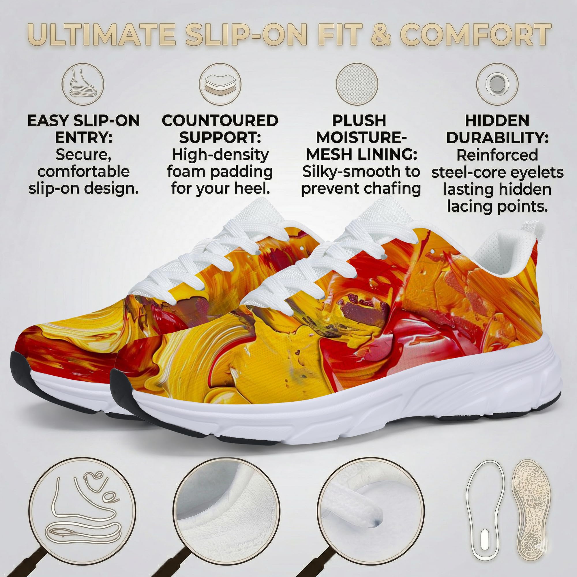 Women's Fashion Sneakers - Comfortable Breathable Mesh Platform Casual Walking Shoes for Everyday Wear, White Sole, All-Day Support