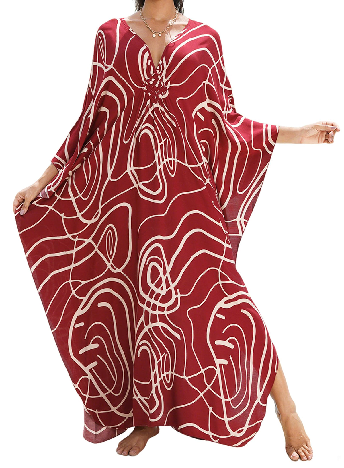 Yanziliu Kaftan Dress for Women,Plus Size Hawaiian Batwing Sleeve Beach Cover Up Summer Swimsuit Dresses