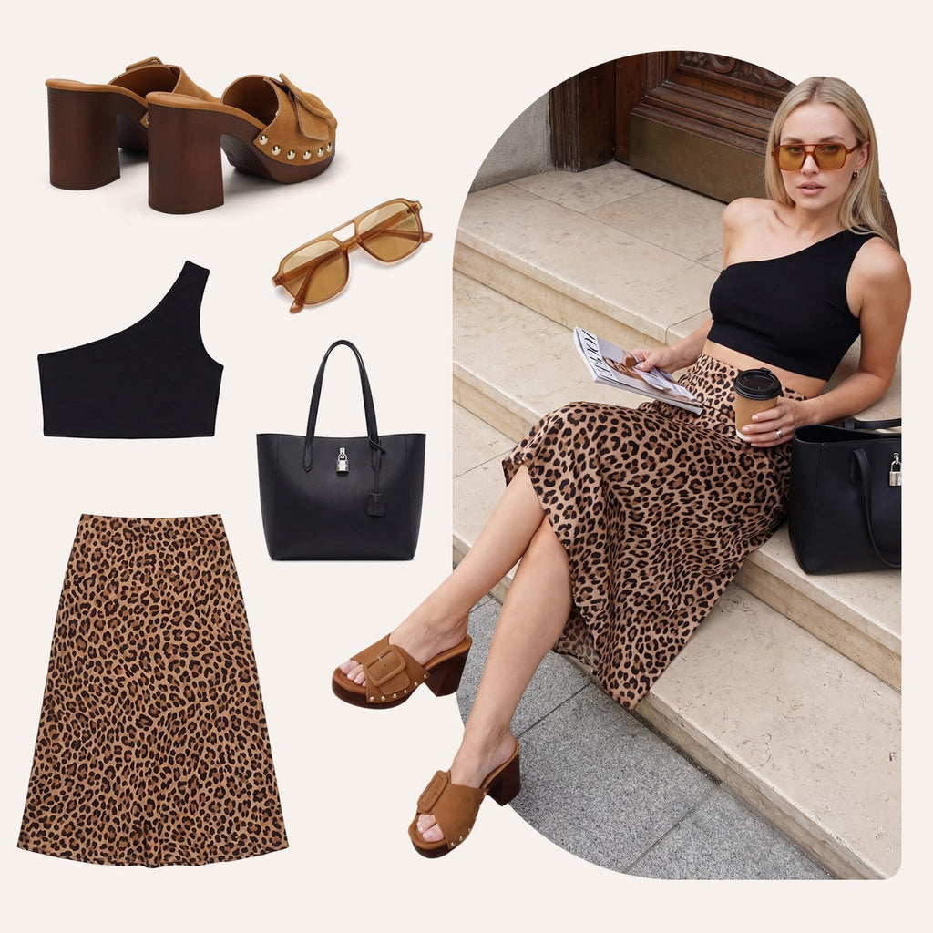 VICKI·VICKI Women's Platform Mules Suede Buckle Sandals, Sexy Open Toe High Chunky Block Heel Clogs, Retro Studded Summer Dress Slides