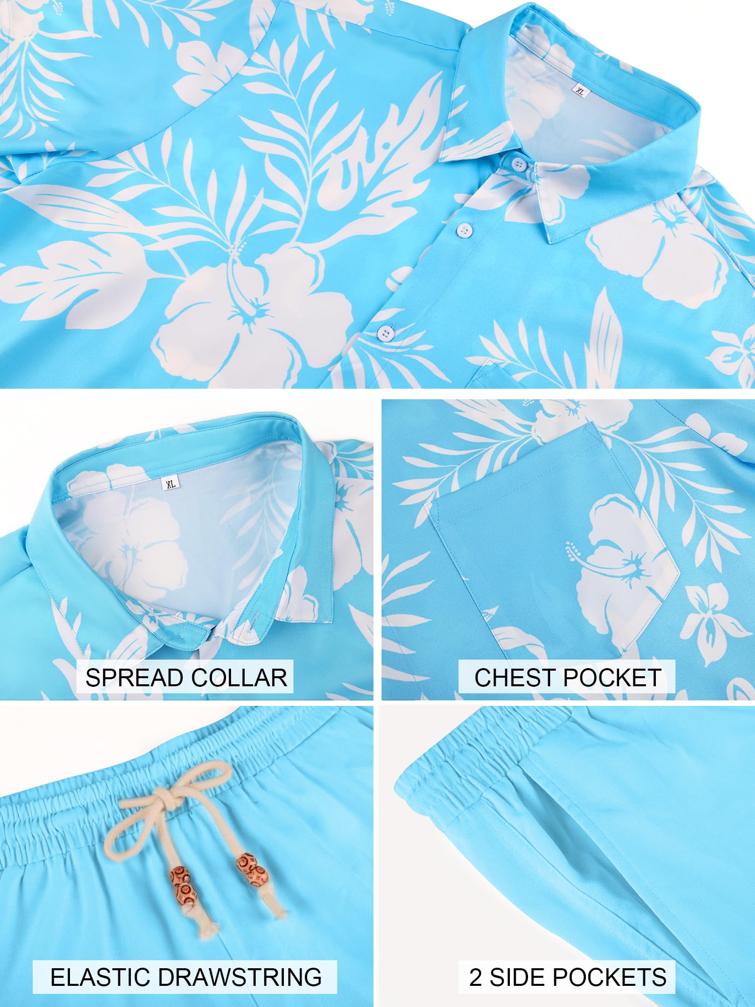 JEMLDL Men's Hawaiian 2 Piece Outfits Floral Button Down Shirts & Linen Shorts Sets Summer Beach Travel Clothes