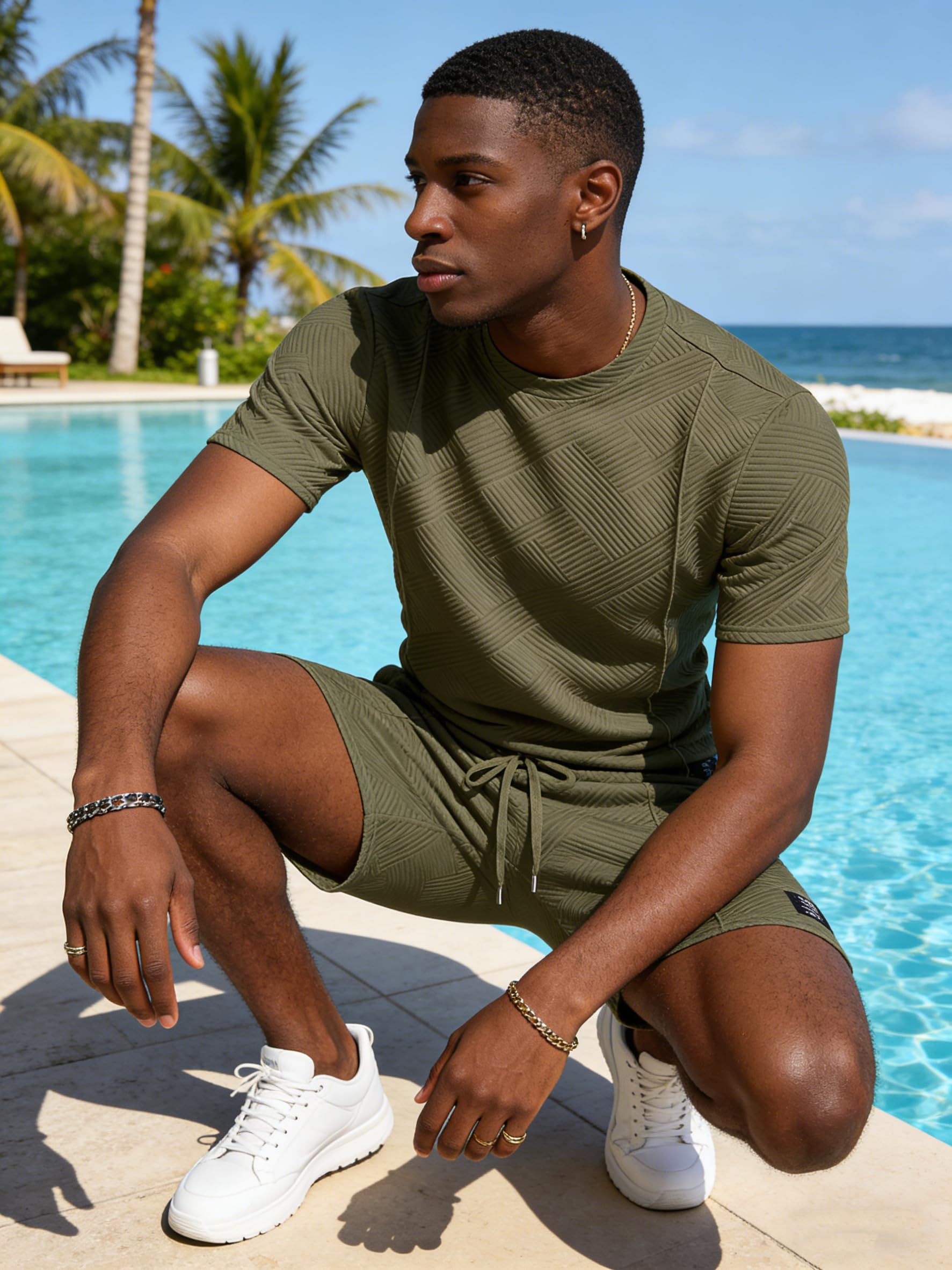 UOUA Men's Shorts Set 2 Piece Summer Outfits Casual Vacation Tracksuits