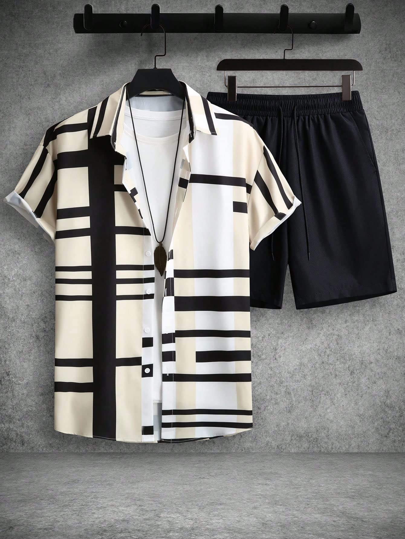 WDIRARA Men's 2 Piece Outfits Button Down Short Sleeve Collared Shirt and Shorts Set