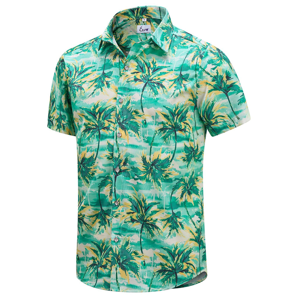 EUOW Men's Hawaiian Shirt Short Sleeve Printed Button Down Beach Shirts