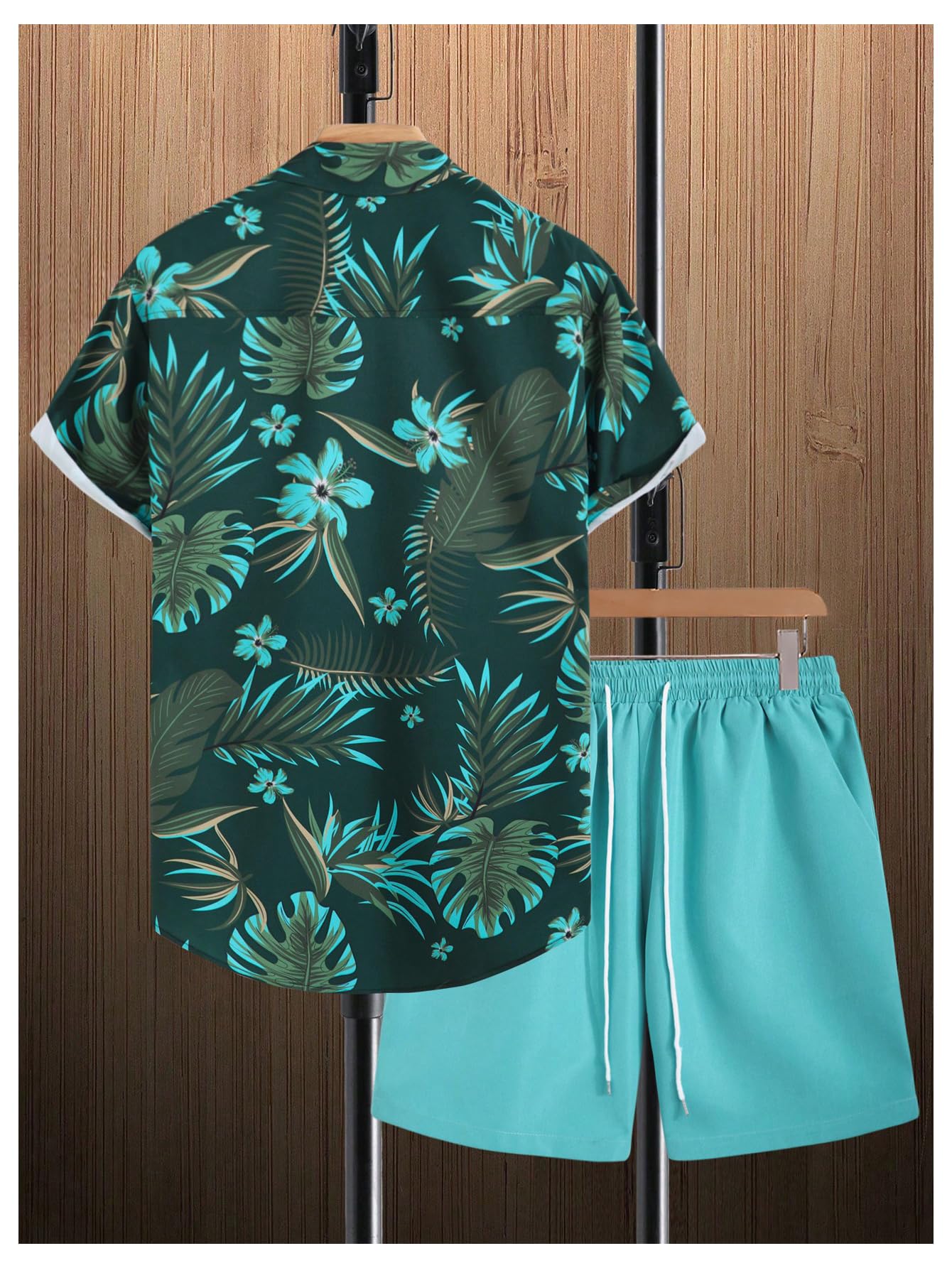 WDIRARA Men's Summer Button Front Two Piece Short Set Beach Wear Outfits