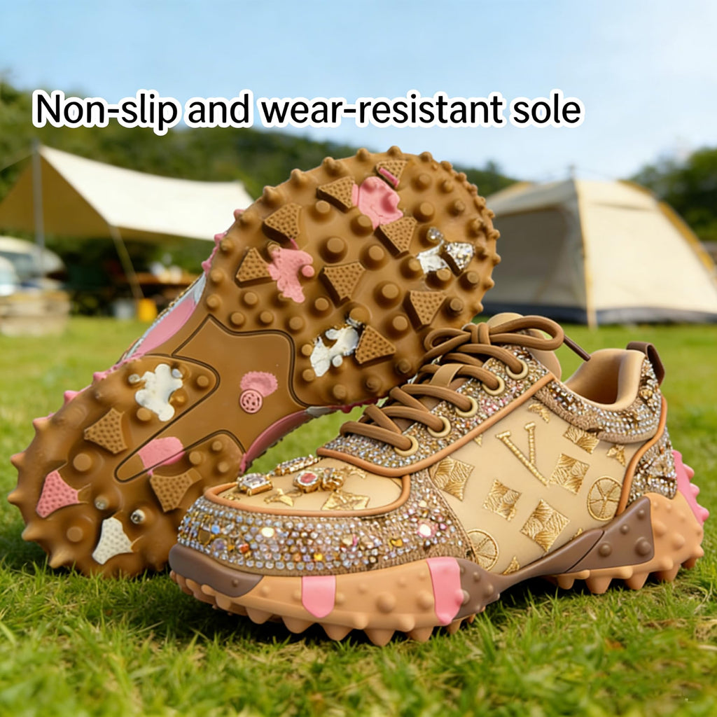 Rhinestone Sparkly Glitter Platform Dads Women Daily Casual Party Shoes | Fashion Bling Rhinestone Glitter Chunky Dad Sneakers Cushioned Soles Comfort Casual Shoes for Daily Wear Parties and Weddings