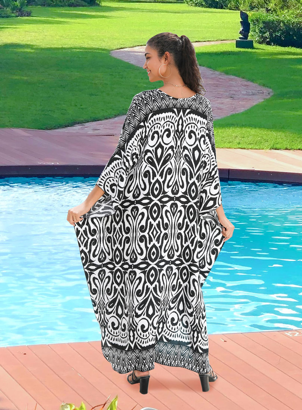 Yanziliu Kaftan Dress for Women,Plus Size Hawaiian Batwing Sleeve Beach Cover Up Summer Swimsuit Dresses