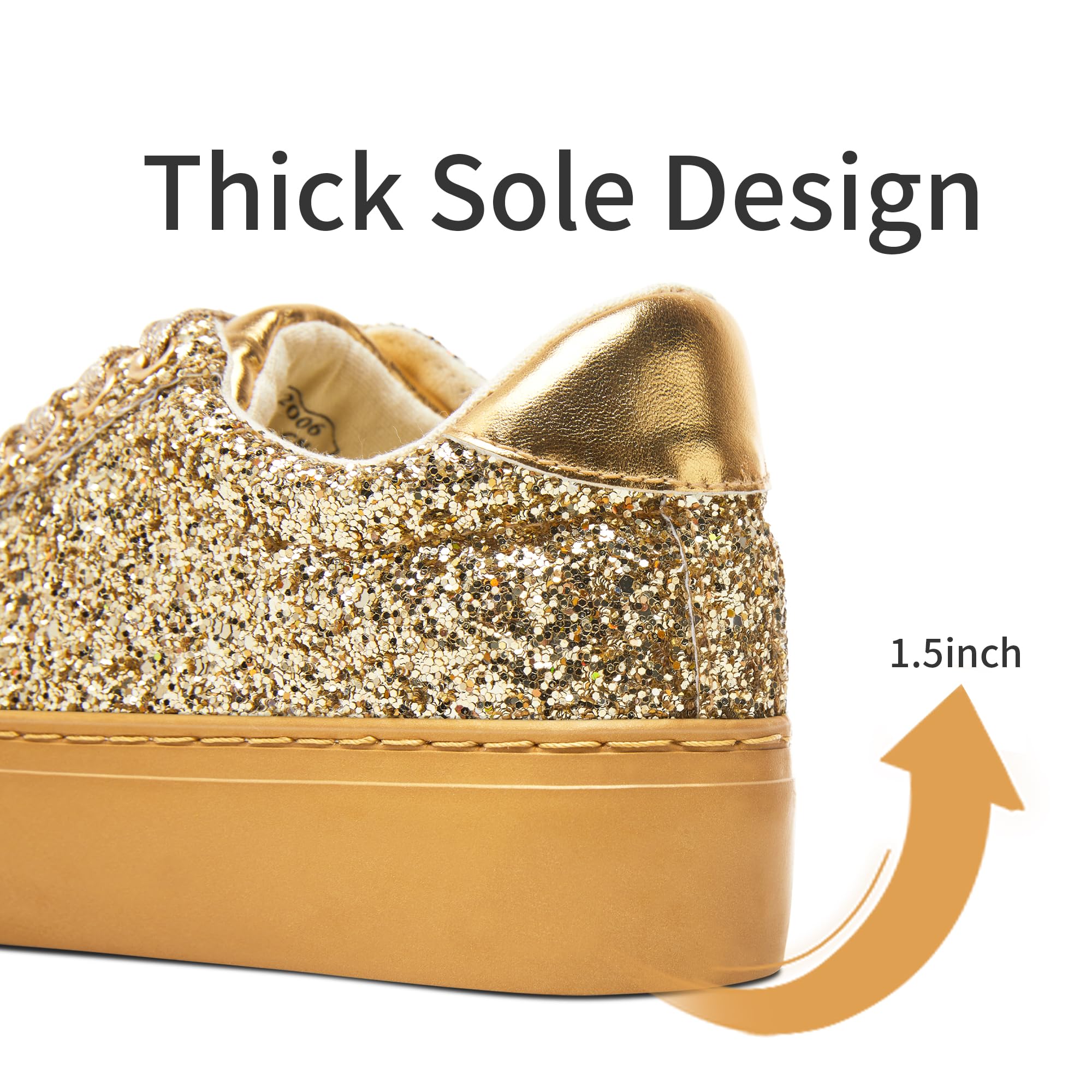 Jeekopeg Glitter Platform Sneakers Women Casual Sequin Sparkly Shoes Bling Thick Sole Walking Shoes Shiny Sequin Wedding Sneakers for Lady