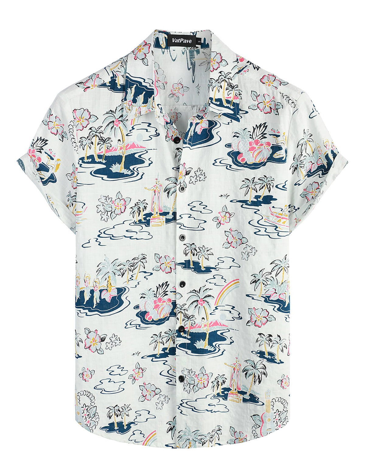 VATPAVE Mens Casual Hawaiian Shirt Short Sleeve Button Down Beach Shirts | Travel, Floral, Print, Vintage, Boho, Hippie, Lightweight, Breathable, Summer, Tropical, Vacation, Festival, Rave, Resort