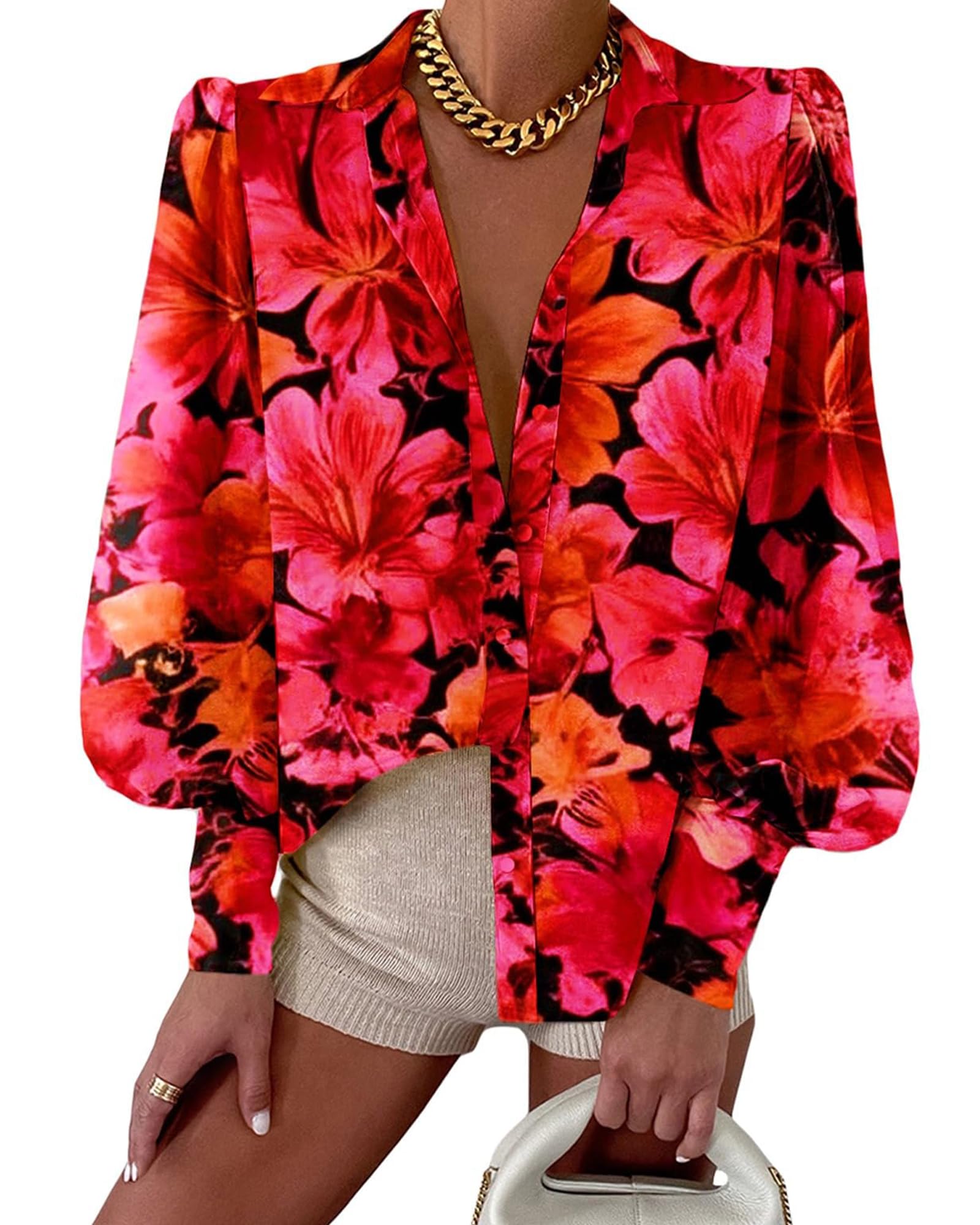 BTFBM Blouses for Women Dressy Casual Long Sleeve Shirts | Lapel V Neck Button Down Shirt, Boho Tops, Disco Outfits, Business Casual Blouse, Fashion Clothing, Summer Fall Clothes 2026