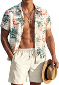 JEMLDL Men's Hawaiian 2 Piece Outfits Floral Button Down Shirts & Linen Shorts Sets Summer Beach Travel Clothes