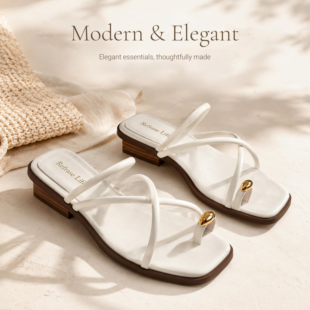 REFRASE LIFE Women's Toe Ring Slide Sandals Strappy Toe Loop Slip On Open Toe Flip Flops, Casual Summer Beach Shoes