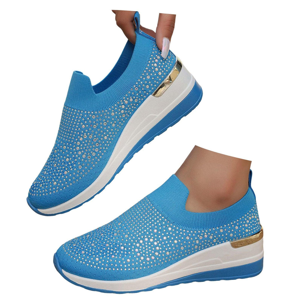Shoes for Women Dressy Casual,Rhinestone Sneakers for Women Sparkly Bling Women's Rhinestone Mesh Slip-On Summer Shoes Breathable Spakle Glitter Comfortable Orthopedic Wedge Walking Shoes