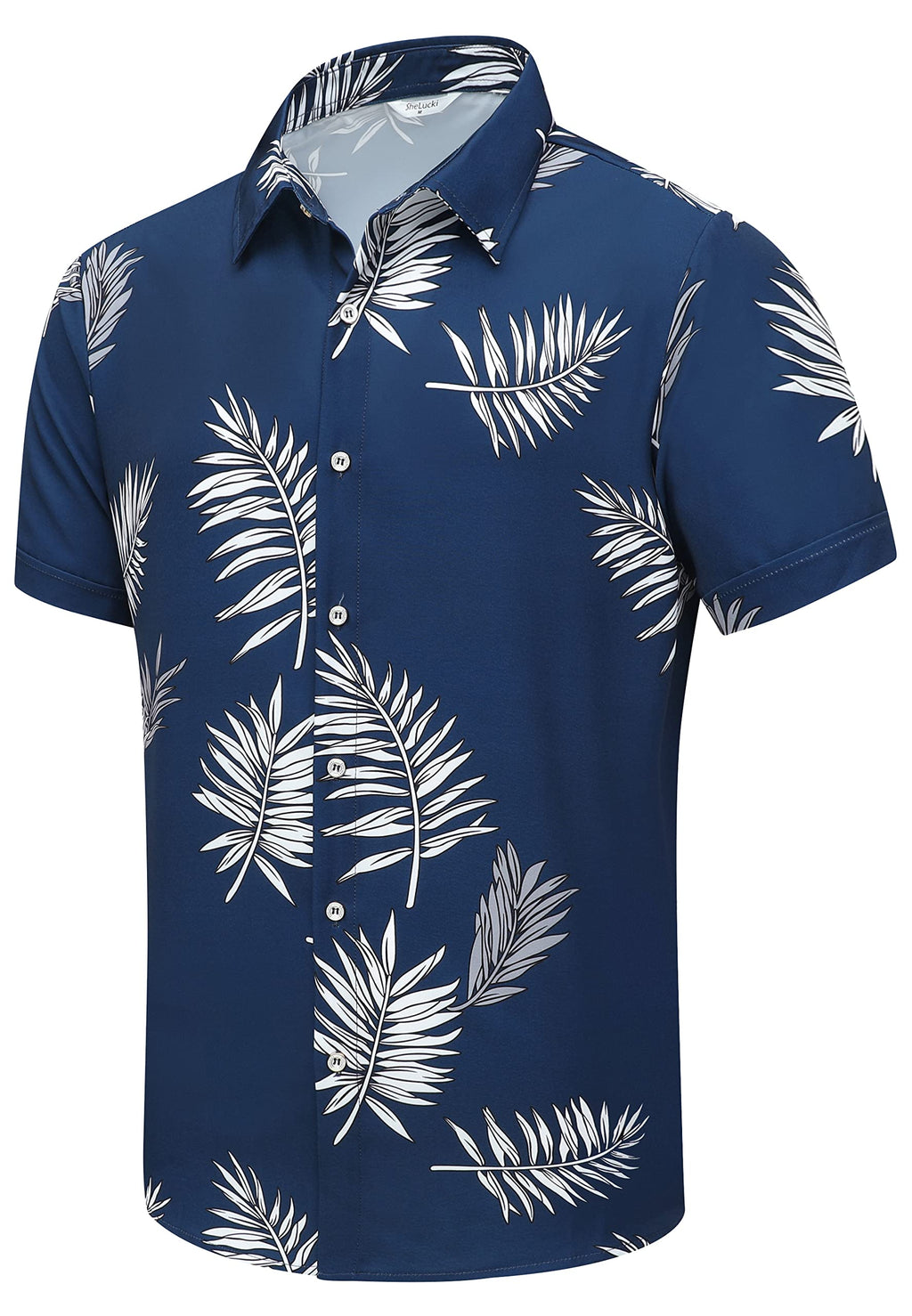 SheLucki Hawaiian Shirt for Men, Unisex Summer Beach Casual Short Sleeve Button Down Shirts, Printed Palmshadow Clothing