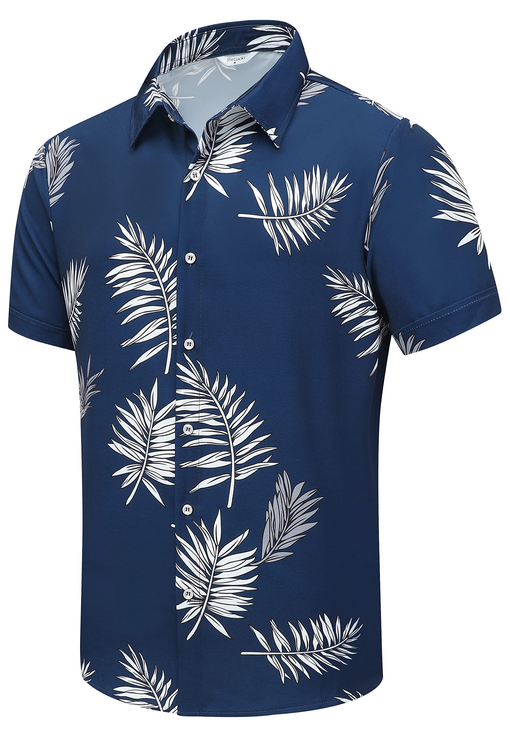 SheLucki Hawaiian Shirt for Men, Unisex Summer Beach Casual Short Sleeve Button Down Shirts, Printed Palmshadow Clothing