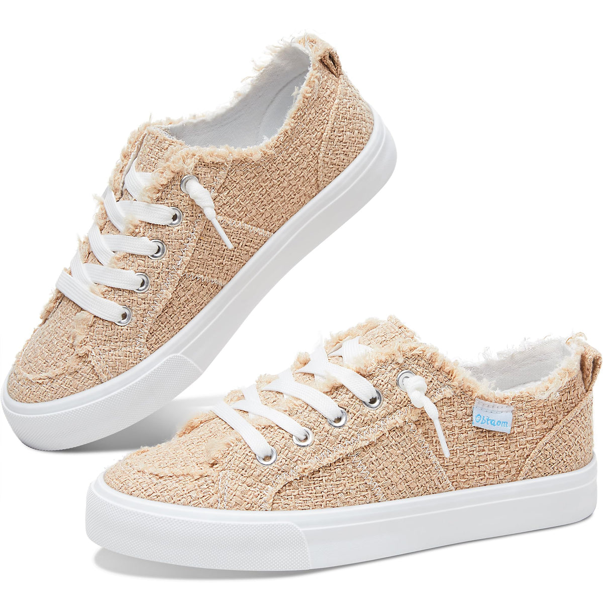 Obtaom Women's Play Fashion Sneaker White Color Washed and Leopard Canvas Slip on Shoes