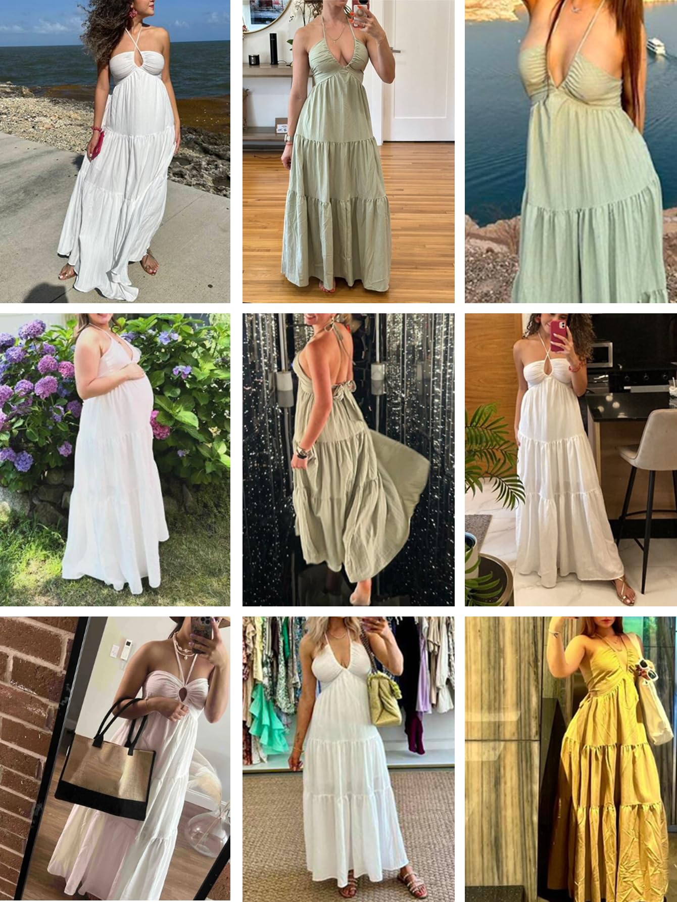 Narecte Women's Maxi Summer Dresses Halter V Neck Beach Dresses for Women A-Line Casual Dress for Vacation