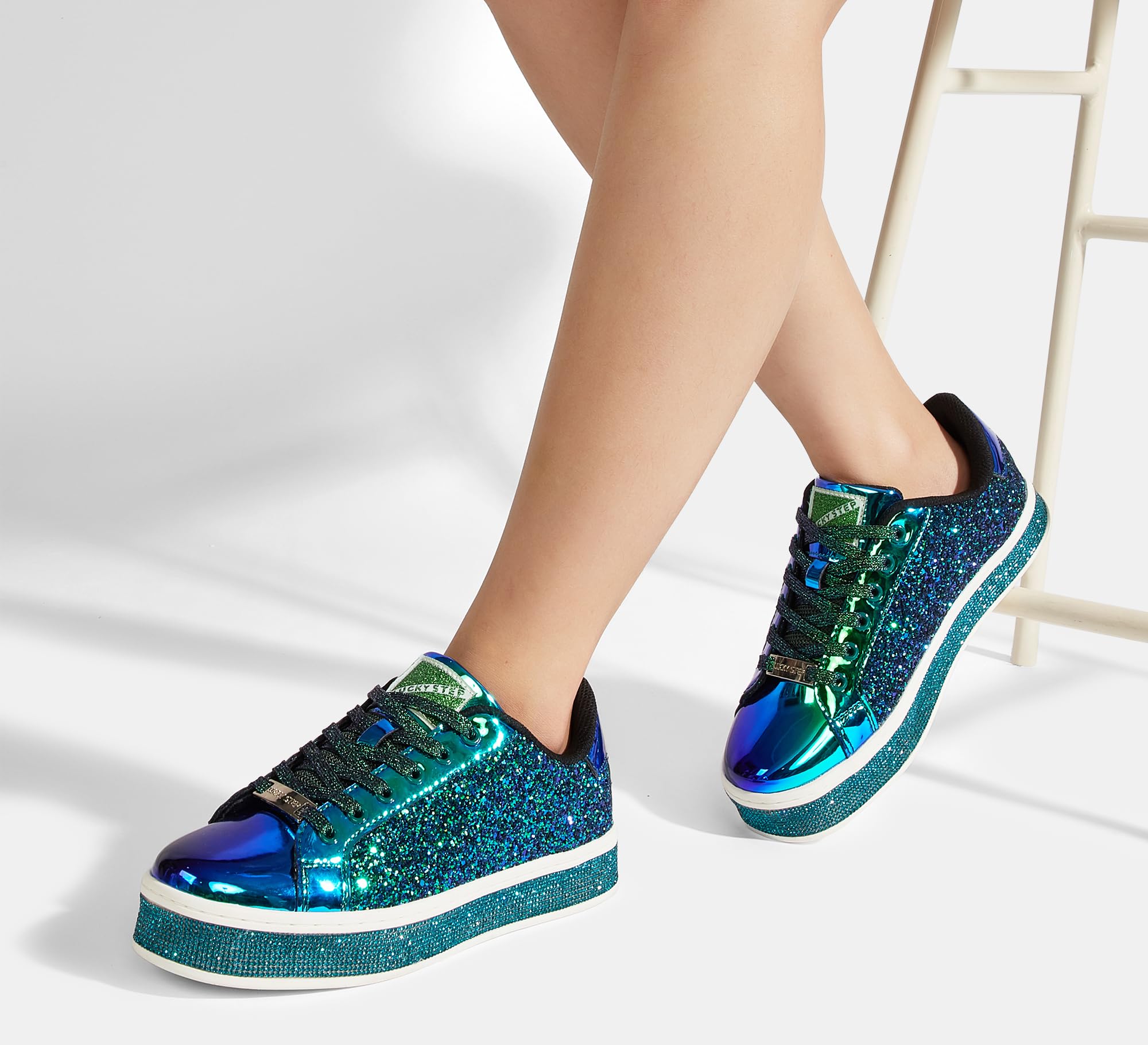 LUCKY STEP Women's Platform Sparkly Glitter Sneakers | Bling Shiny Dressy Bedazzled Wedding Bridal Fashion Walking Shoes