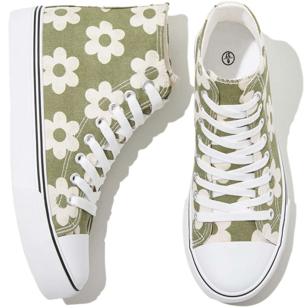 kufeiti Women's High Top Canvas Sneakers Casual Walking Shoes | embroidered,breathable canvas upper,lace up high top,non slip,easy match