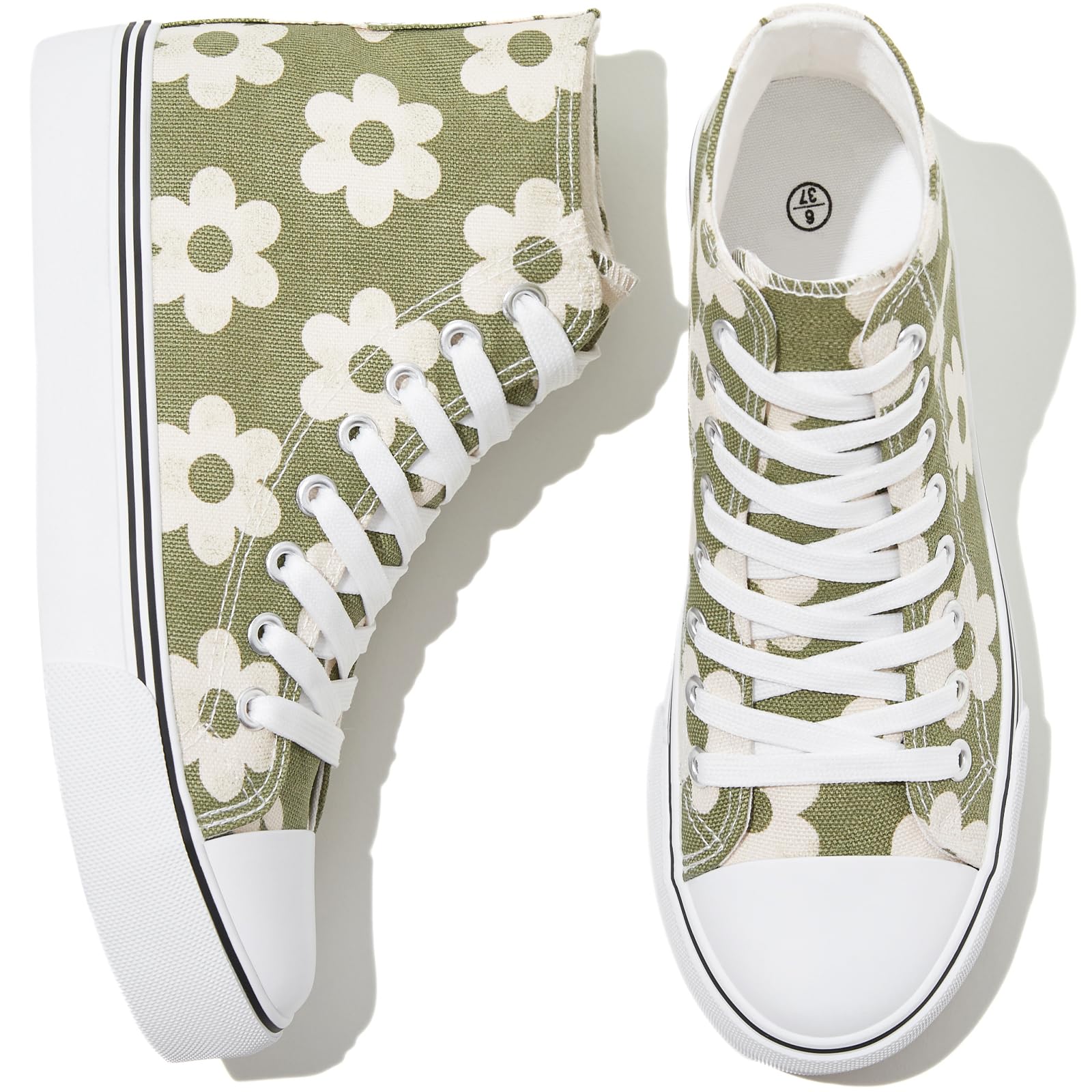 kufeiti Women's High Top Canvas Sneakers Casual Walking Shoes | embroidered,breathable canvas upper,lace up high top,non slip,easy match