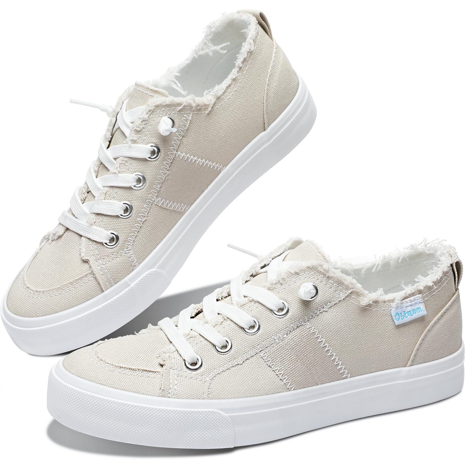 Obtaom Women's Play Fashion Sneaker White Color Washed and Leopard Canvas Slip on Shoes