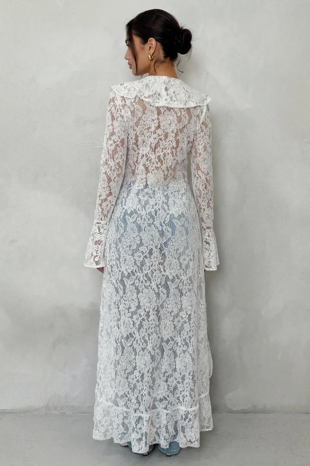 Lace Cardigan for Women Maxi Summer Lightweight Open Front Tie Bell Long Sleeve Ruffled Tops Duster Swimsuit Cover Up