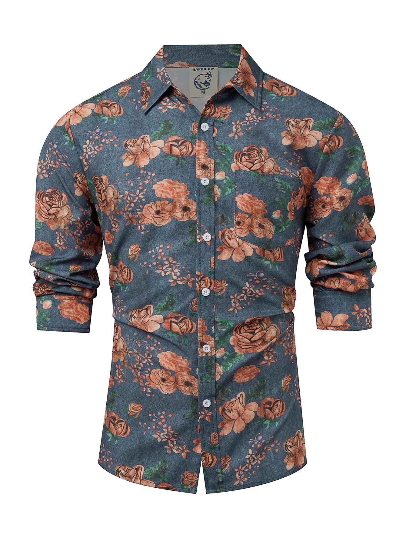 Hardaddy Men's Tropical Floral Button Down Long Sleeve Hawaiian Shirt Flower Printed Beach Shirts
