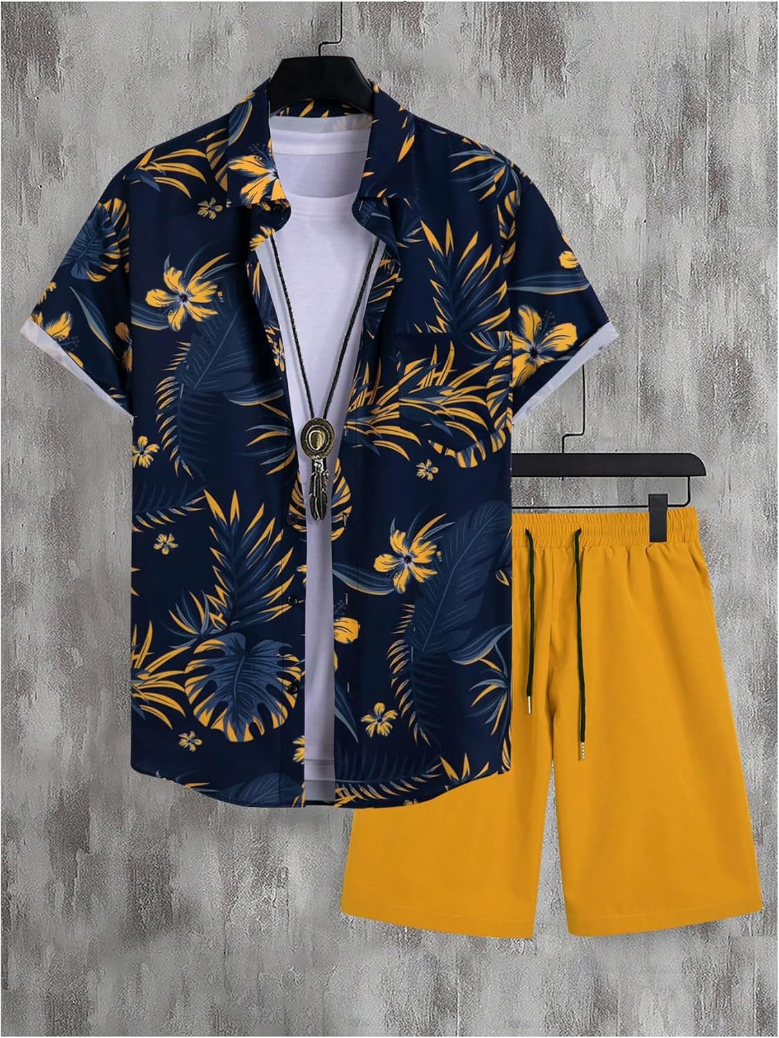 WDIRARA Men's Summer Button Front Two Piece Short Set Beach Wear Outfits