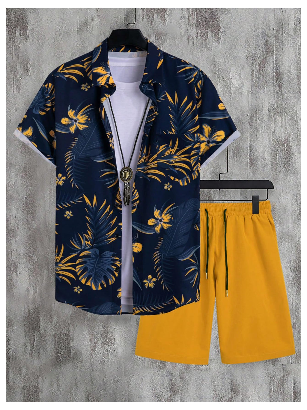 WDIRARA Men's Summer Button Front Two Piece Short Set Beach Wear Outfits