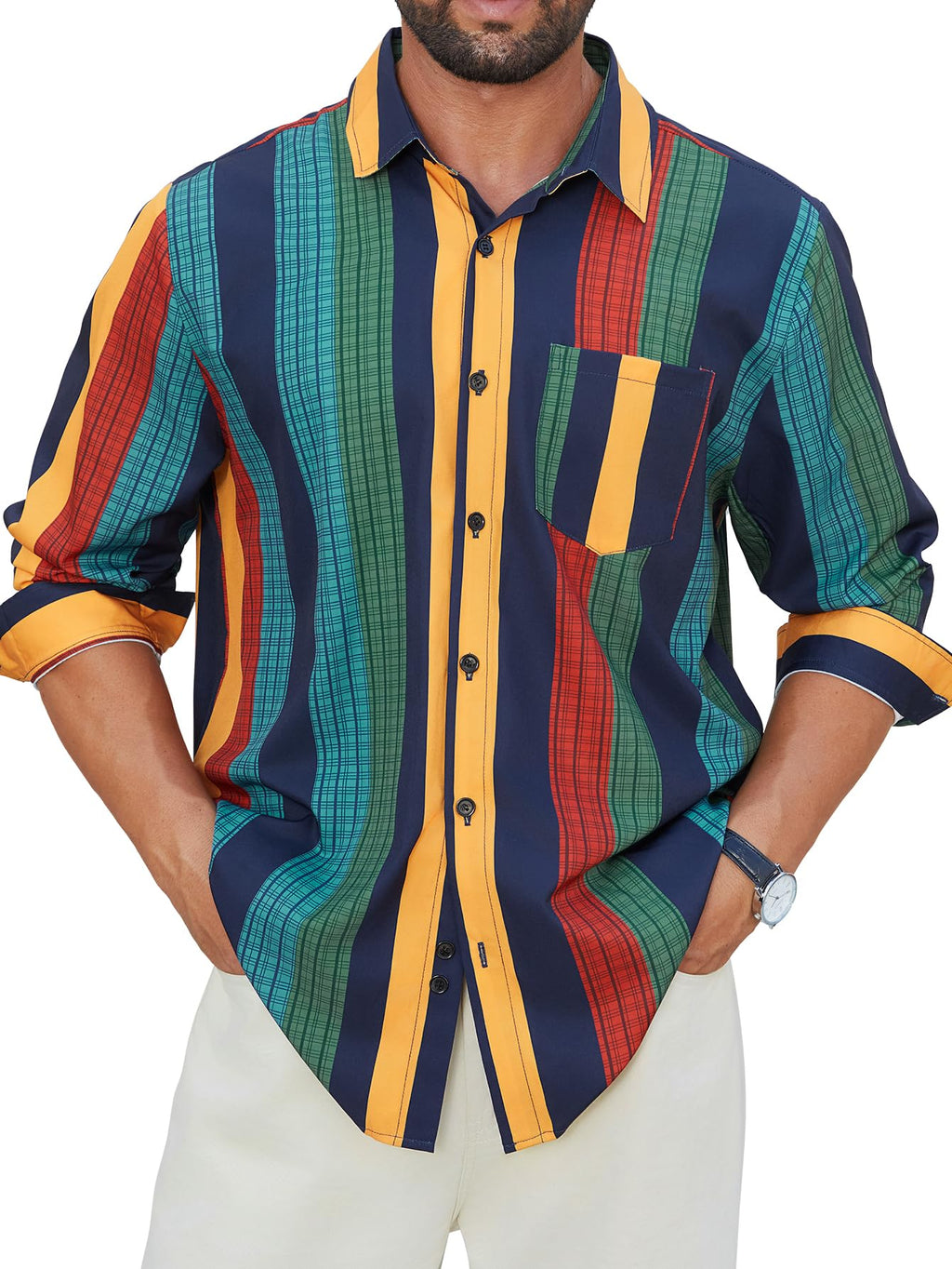 Hardaddy Men's Tropical Floral Button Down Long Sleeve Hawaiian Shirt Flower Printed Beach Shirts