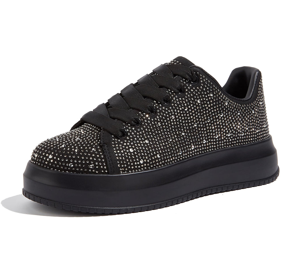LUCKY STEP Rhinestone Platform Sneakers for Women | Sparkly Glitter Bling Tennis Shoes Fashion Wedding Party Walking Sneakers