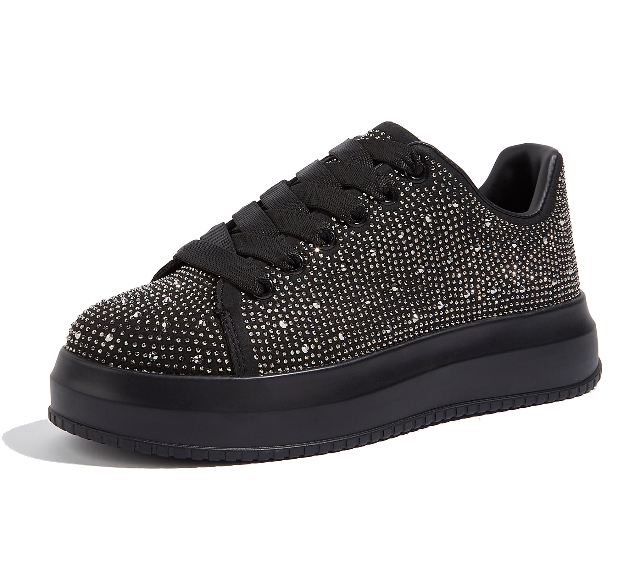 LUCKY STEP Rhinestone Platform Sneakers for Women | Sparkly Glitter Bling Tennis Shoes Fashion Wedding Party Walking Sneakers