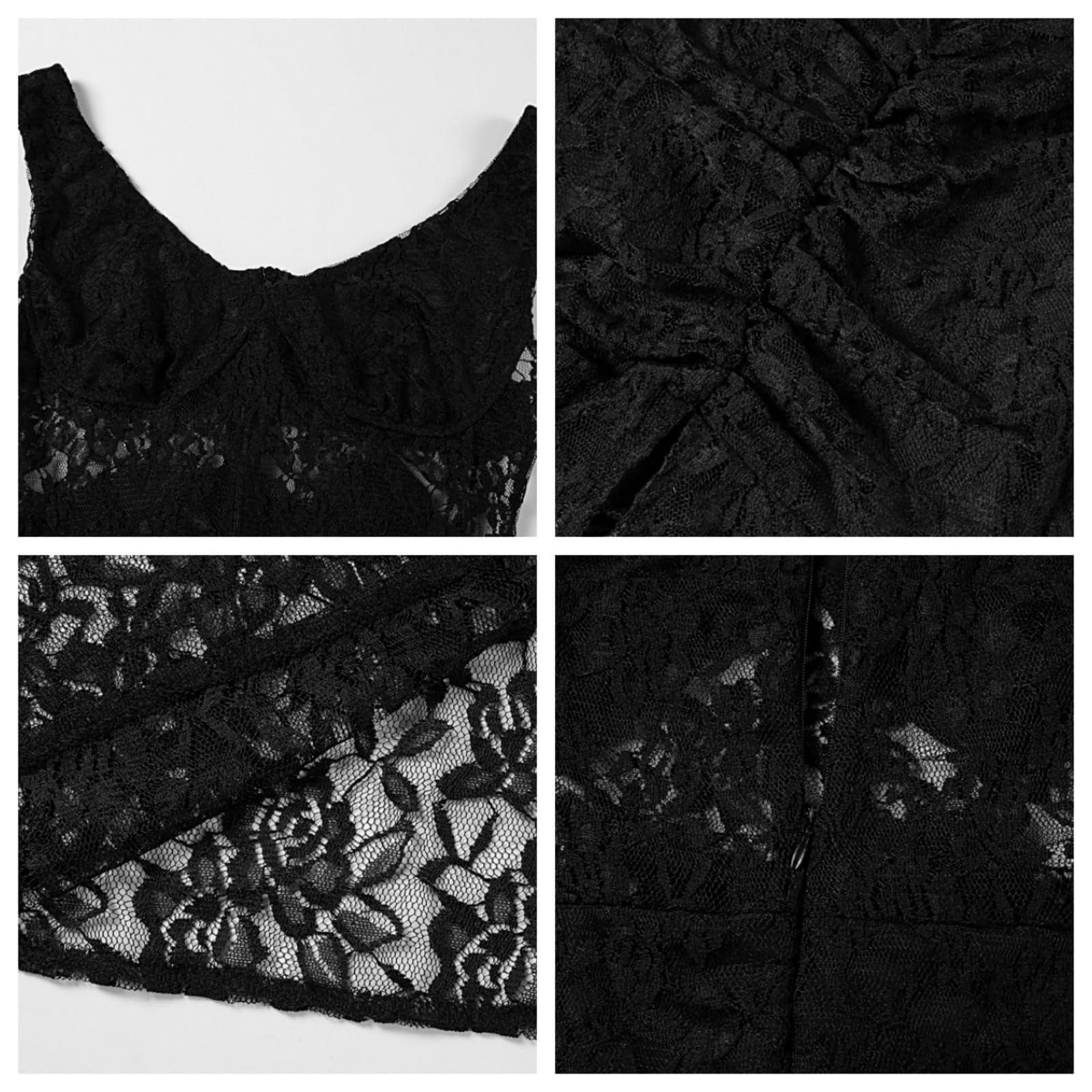 OCUH Black Lace Dress Sheer Maxi Dresses Sexy Outfit for Women Going Out High Slit Skirt Bodycon Vacation Party Wear