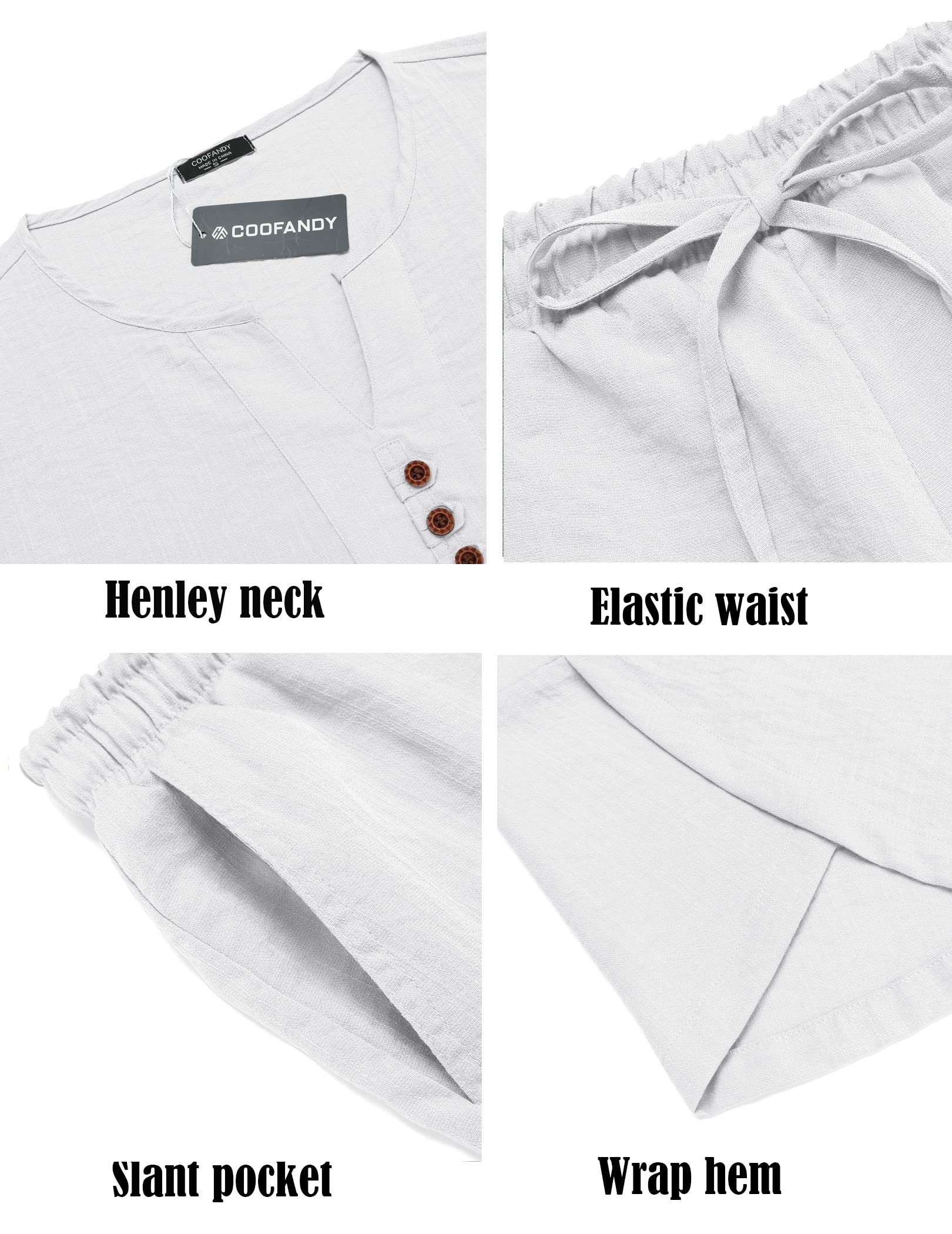 COOFANDY Men's 2 Pieces Linen Set Henley Shirt Short Sleeve and Harem Capri Pants Wide Leg Baggy Beach Yoga Trousers Outfits