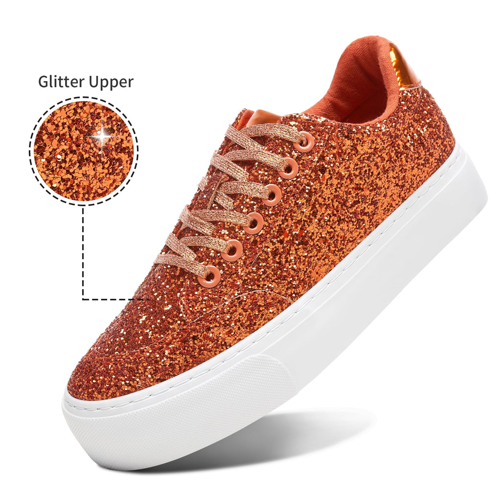 Jeekopeg Glitter Platform Sneakers Women Casual Sequin Sparkly Shoes Bling Thick Sole Walking Shoes Shiny Sequin Wedding Sneakers for Lady