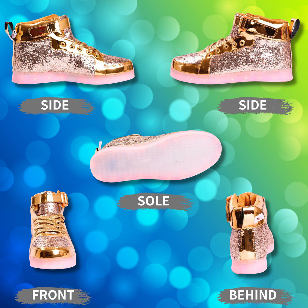 Glitter Led Shoes Light Up Shoes High Top Sneakers for Women Men Flashing Dancing Shoes for Halloween Christmas Party with USB Charging