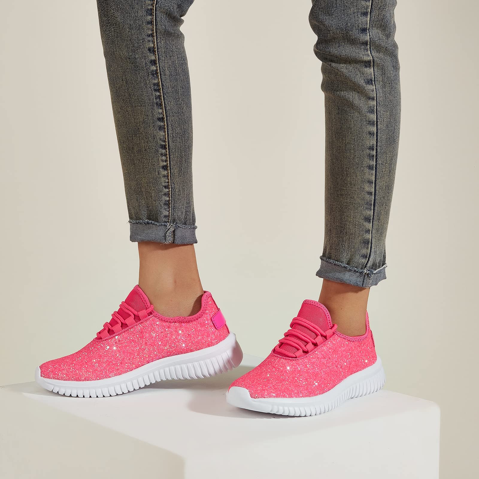 K KIP WOK Fashion Glitter Sneakers for Womens Silp On Running Shoes Lightweigt Tennis Walking Sneakers