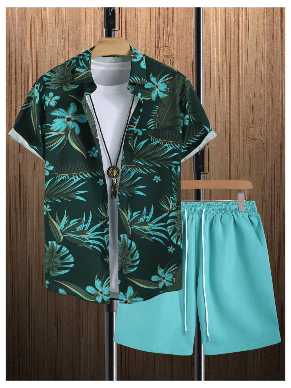 WDIRARA Men's Summer Button Front Two Piece Short Set Beach Wear Outfits