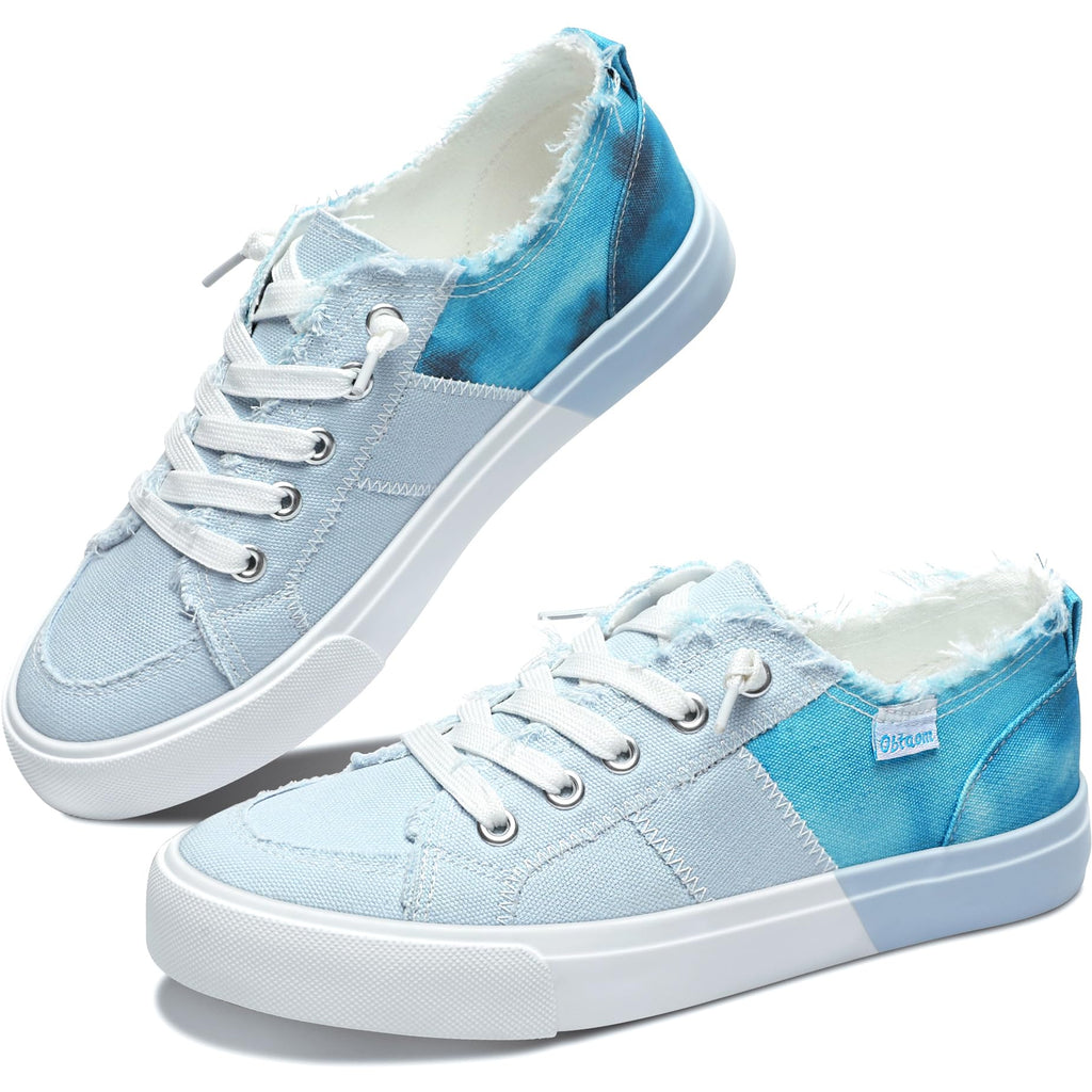 Obtaom Women's Play Fashion Sneaker White Color Washed and Leopard Canvas Slip on Shoes