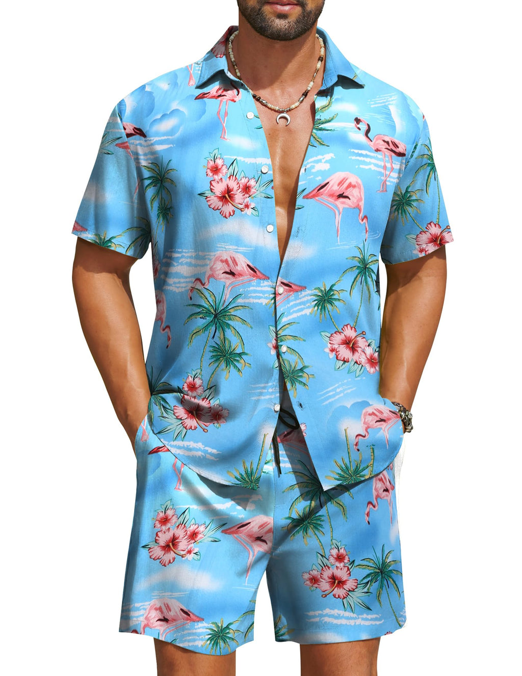 COOFANDY Men's Hawaiian Matching Set Summer Beach 2 Piece Outfits Flower Button Down Shirts and Shorts Vacation Outfits